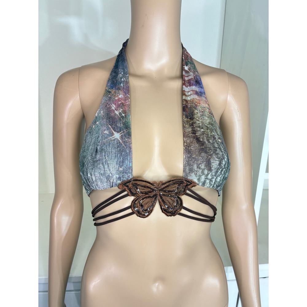 Outcast Kendrick Top Women Large Midnight Reflections Butterfly Halter OC5489